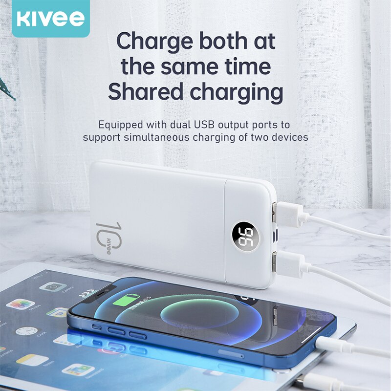 Pin Sạc Dự Phòng 10000mAh Kivee PT126P Đèn LED Hiện Thị Dung Lượng Pin