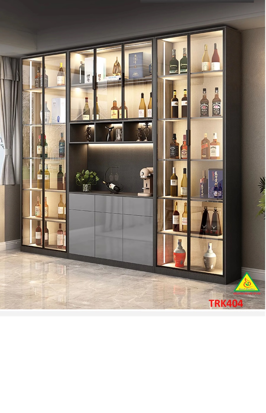 Tủ rượu cánh kính, tủ trưng bày rượu TRK404 - Nội thất lắp ráp Viễn Đông ADV
