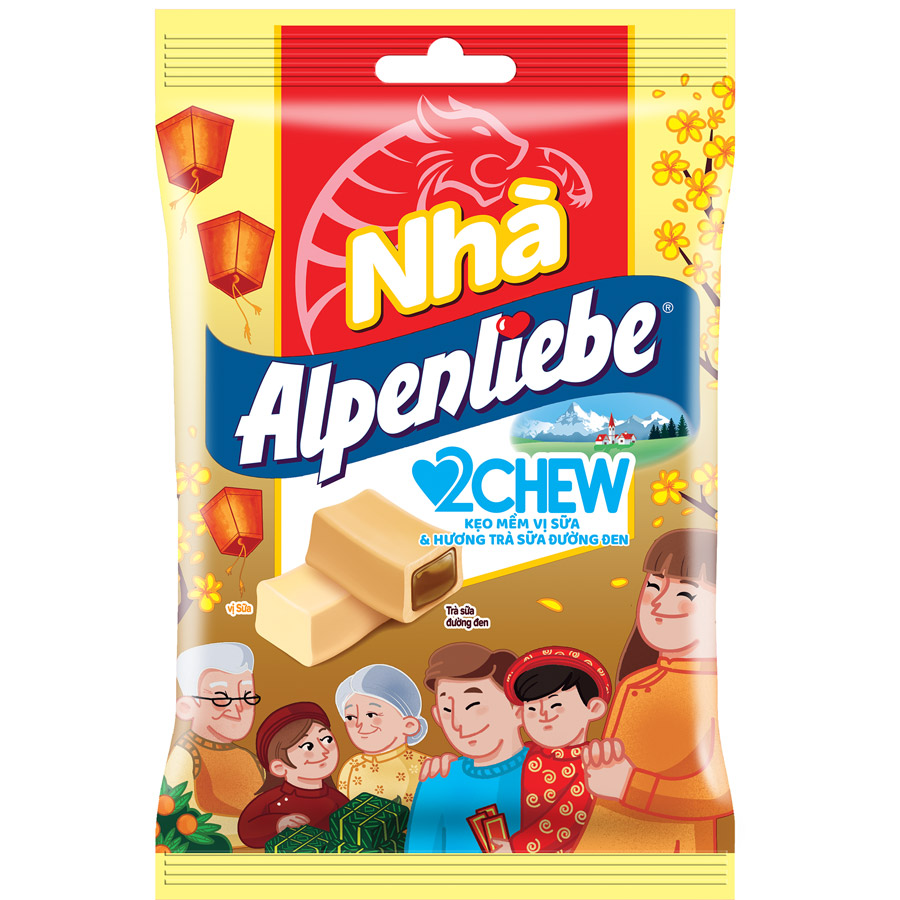Combo 2 Gói Kẹo Mềm Alpenliebe 2Chew Vị Sữa Và Hương Trà Sữa Đường Đen