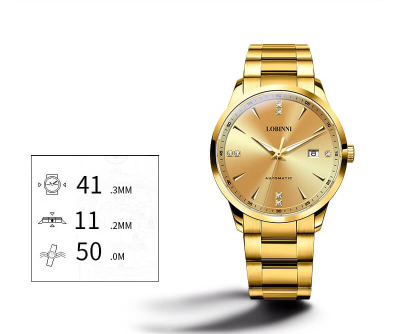 Đồng hồ nam chính hãng LOBINNI L19002-3, Chống nước 50m,Bh 24 tháng,Máy cơ Automatic,dây thép xịn