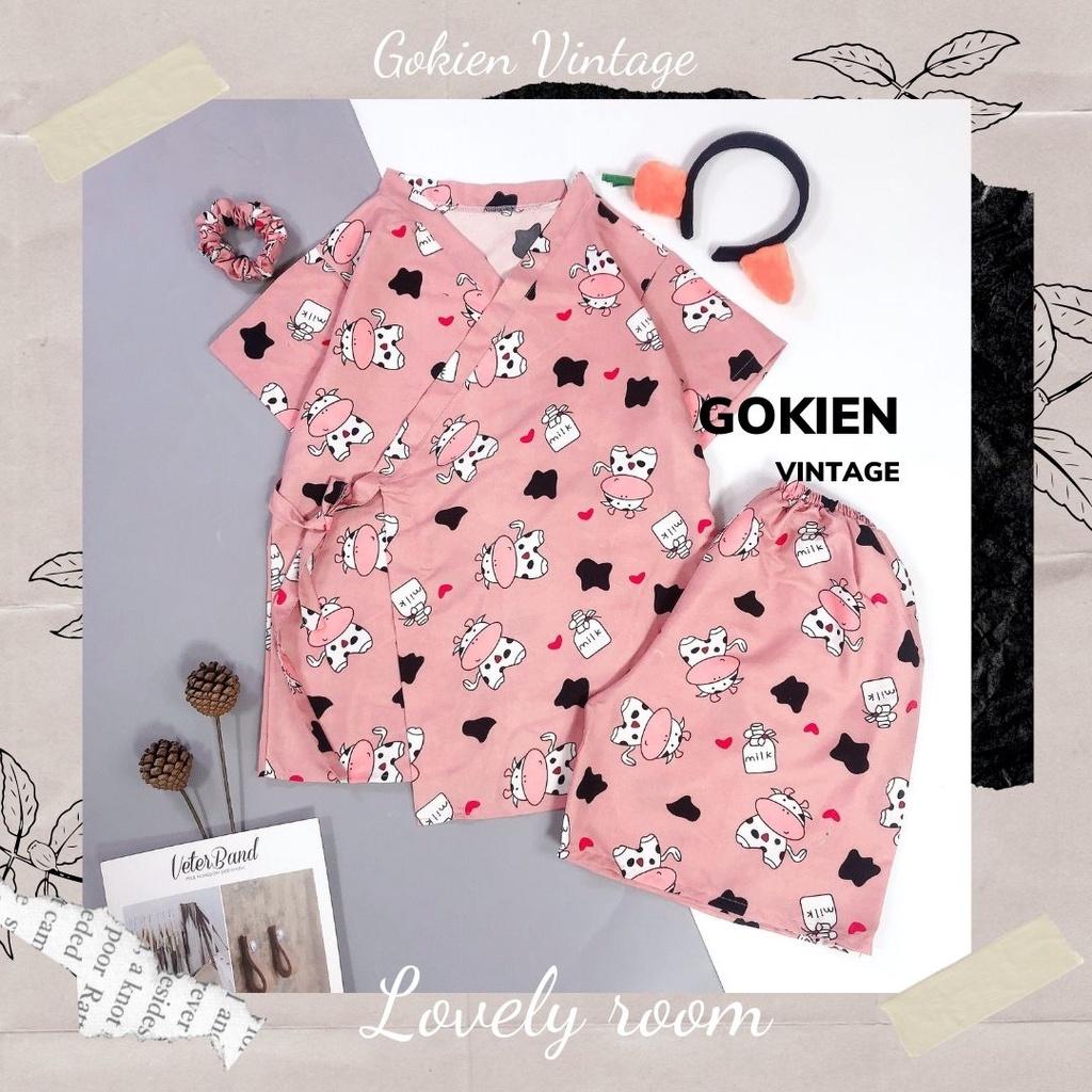 Bộ đồ ngủ Yukata hoạ tiết cute chất lụa thoáng mát, GOKIEN VINTAGE