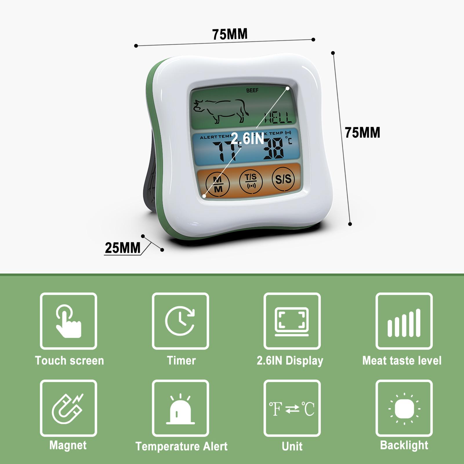 Nhiệt Kế Thực Phẩm Kỹ Thuật Số Với Đầu Dò Màn Hình Cảm Ứng Lcd Màu Có Đèn Nền 2.6 Inch
