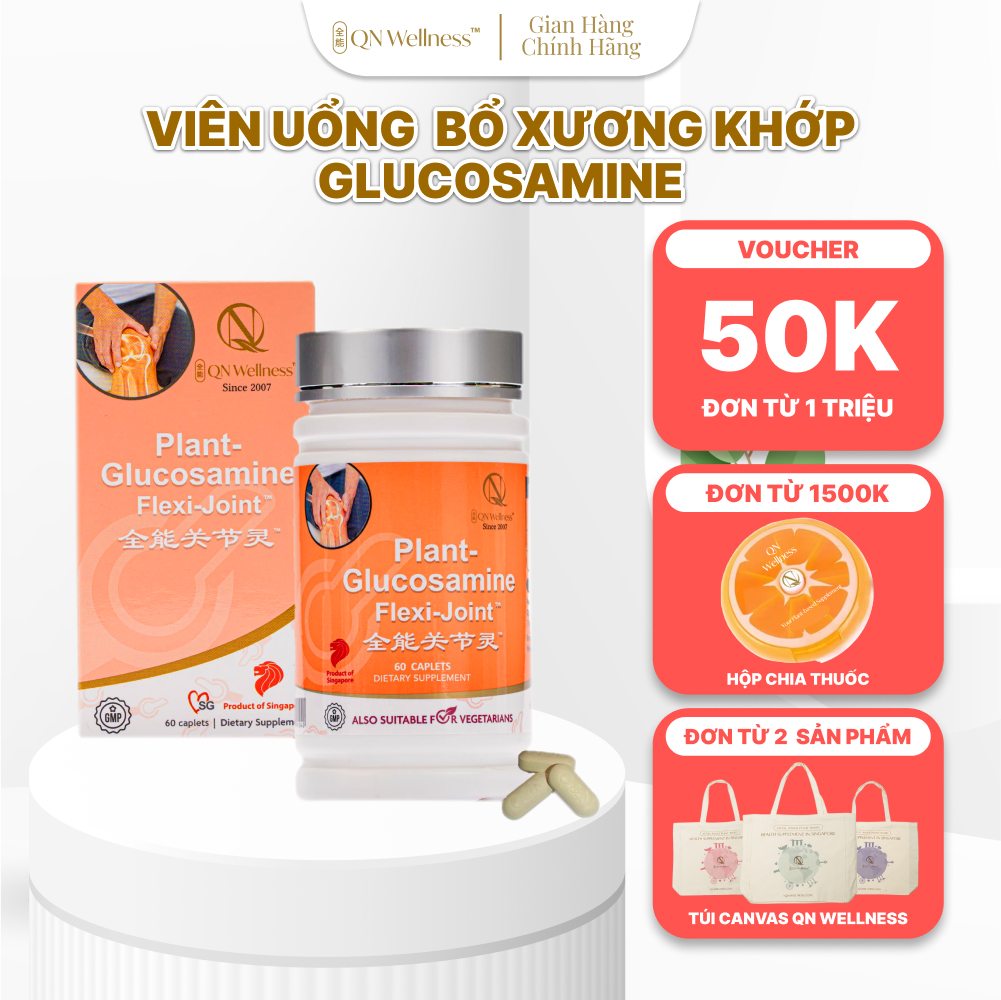 Viên Uống Hỗ Trợ Xương Khớp Plant Glucosamine QN Wellness Chiết Xuất Ngô Thuần Chay, Cung Cấp Máu Cho Khớp, Hỗ Trợ Giảm Sưng, Nâng Đỡ Sụn, Tăng Khả Năng Vận Động  - Hộp 60 Viên