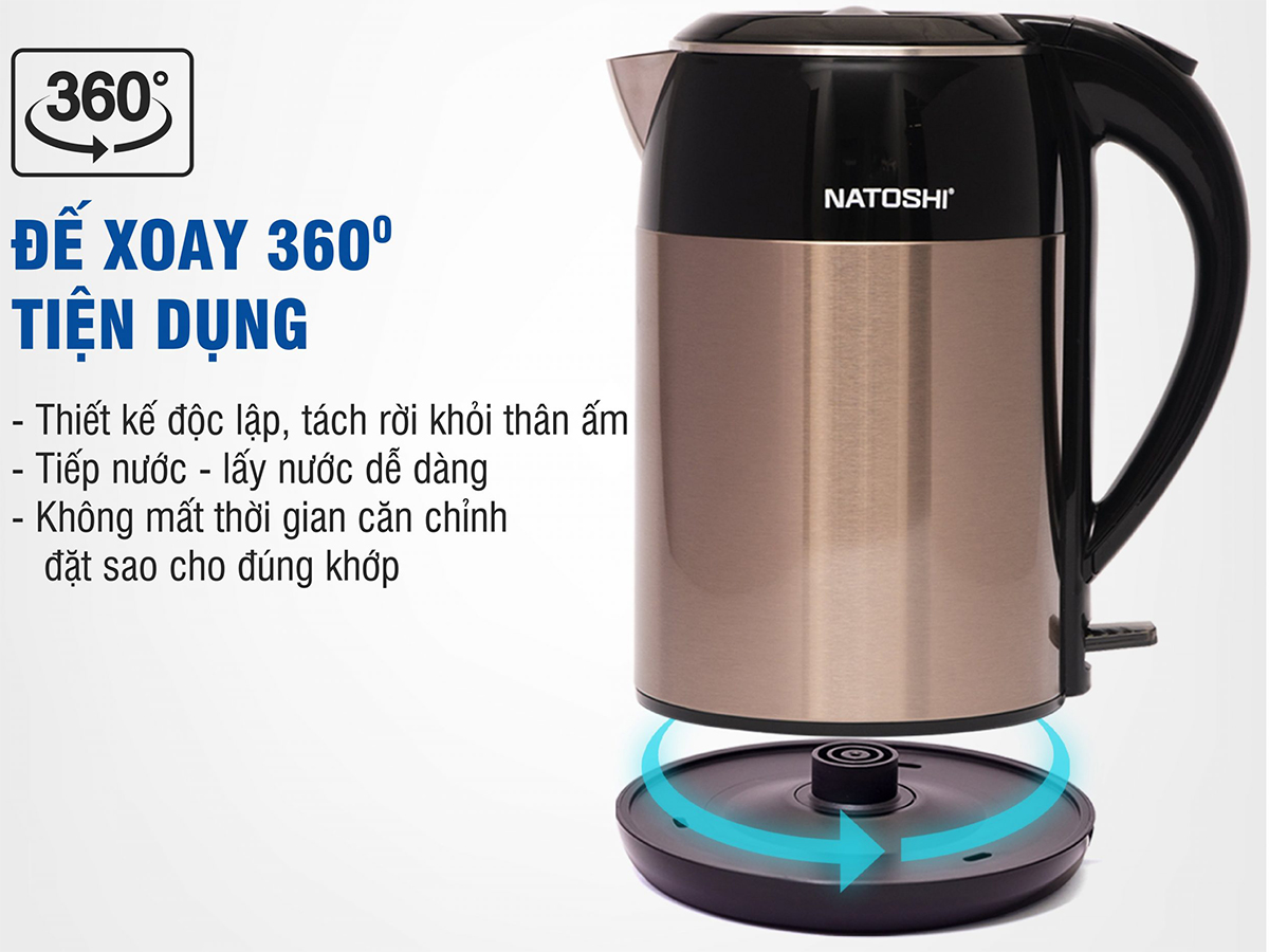 Ấm siêu tốc Natoshi NS-08 - 1.8 lít - Hàng chính hãng