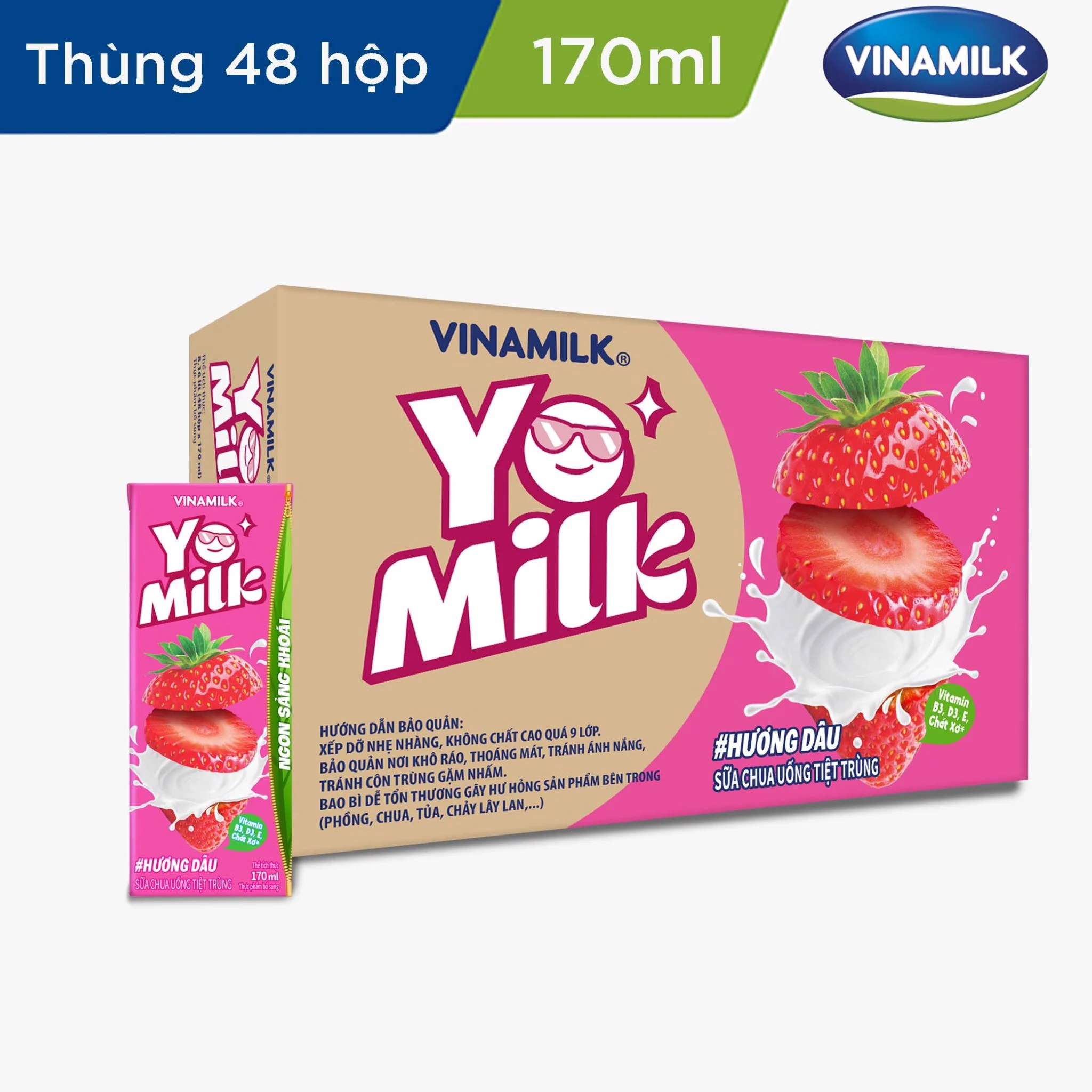 SỮA CHUA UỐNG HƯƠNG DÂU YOMILK - HỘP GIẤY 170ML