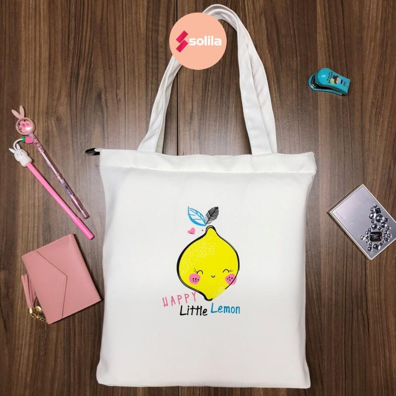 Túi tote bag vải canvas mềm đẹp có khóa và túi phụ cho bạn nữ đi học đi làm thời trang hàn quốc