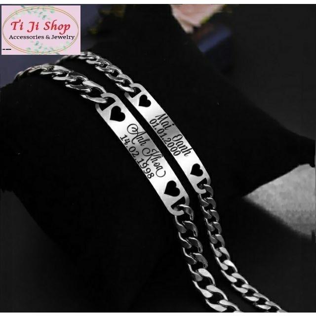 Vòng tay lắc tay cặp đôi  inox khắc tên theo yêu cầu không đen không gỉ sét