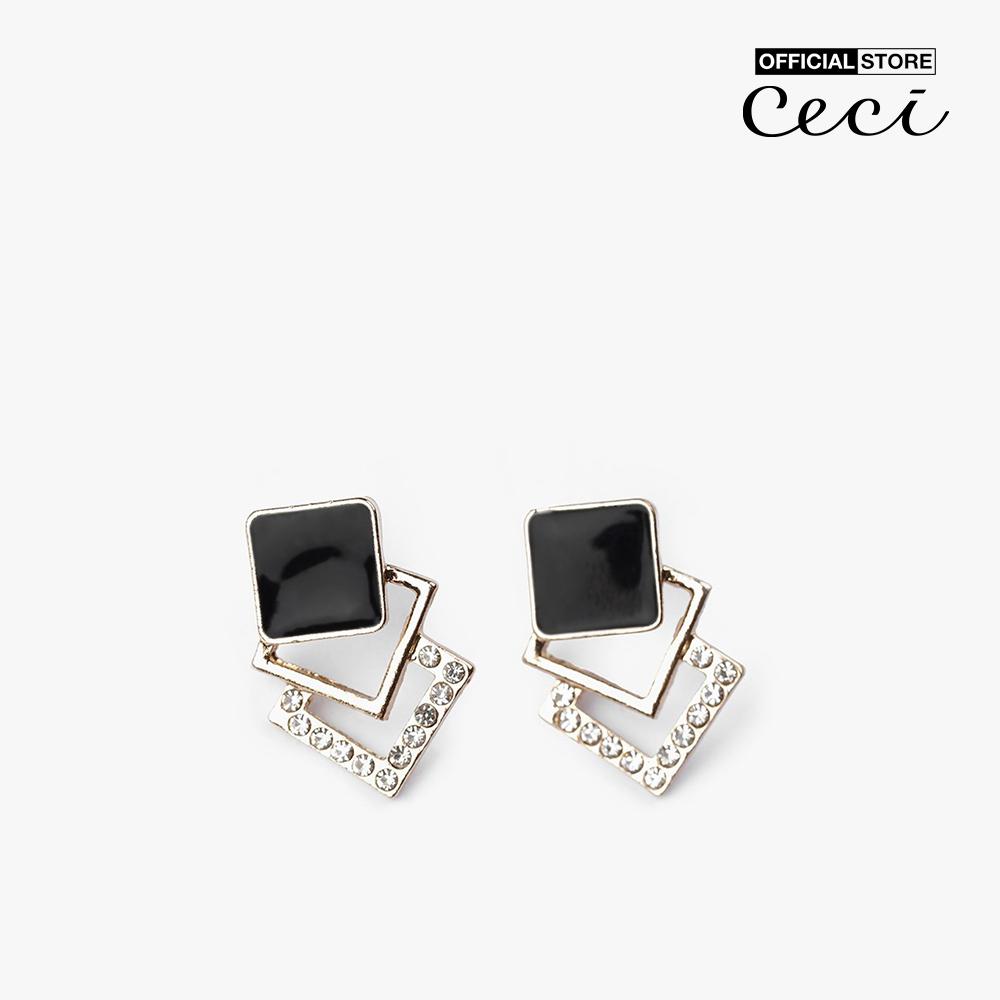 CECI - Khuyên tai nữ thiết kế hình vuông dạng tầng đính đá độc đáo CC1-06000154-01