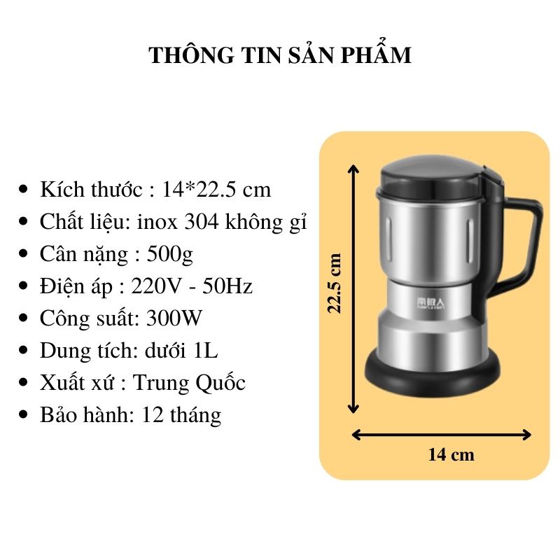 Máy Xay Hạt Khô Tiêu Chuẩn Châu Âu Máy Xay Ngũ Cốc Mini Công Suất 300w Lưỡi Dao 6 Cánh Thân Máy Bằng Thép Không Gỉ - Hàng Loại 1 - Chính Hãng MINIIN