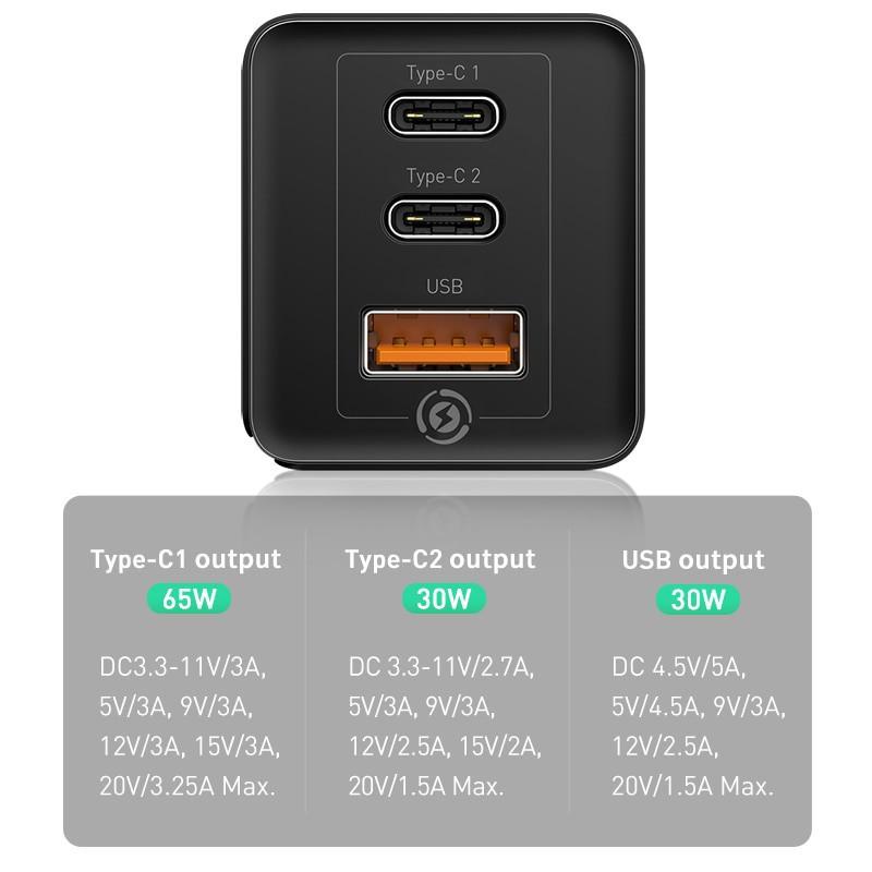 Bộ sạc nhanh đa năng thế hệ mới Baseus GaN Travel Quick Charger 65W -Hàng Chính Hãng