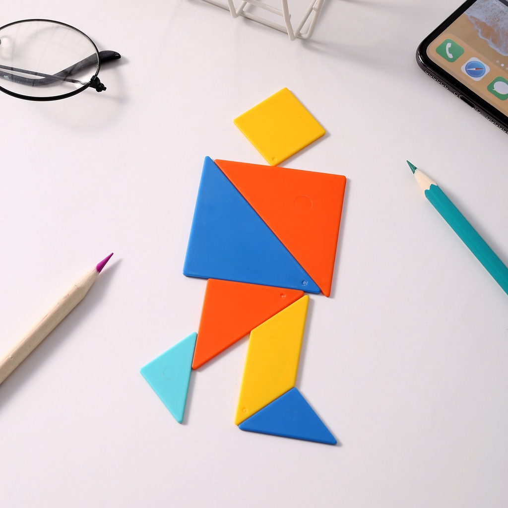 Bộ đồ chơi gỗ lắp ghép xếp hình tam giác tangram puzzle 7 miếng Deli - Đồ chơi giáo dục tư duy trí tuệ cho bé từ 3 tuổi - 74304