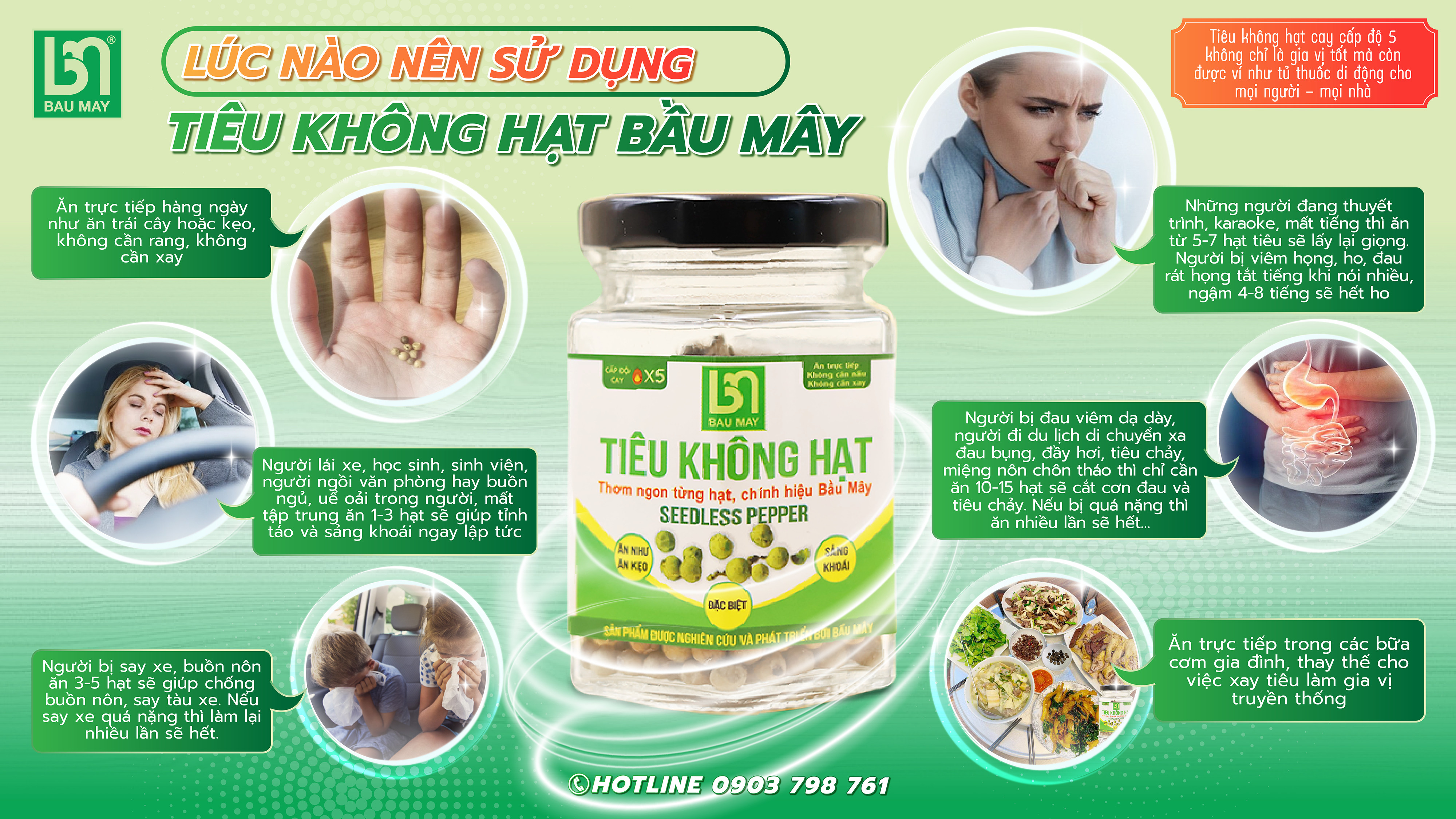 Tiêu không hạt Organic Bầu Mây 20g - Tủ thuốc di dộng giúp Kích thích ăn uống và cải thiện hệ tiêu hóa, Chống buồn ngủ, giúp tỉnh táo khi làm việc và say tàu xe