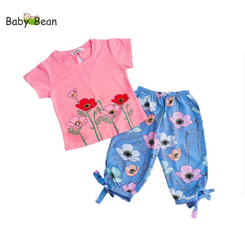 Đồ Bộ Lửng Áo Thun Cotton Quần Hoa Rực Rỡ bé gái BabyBean