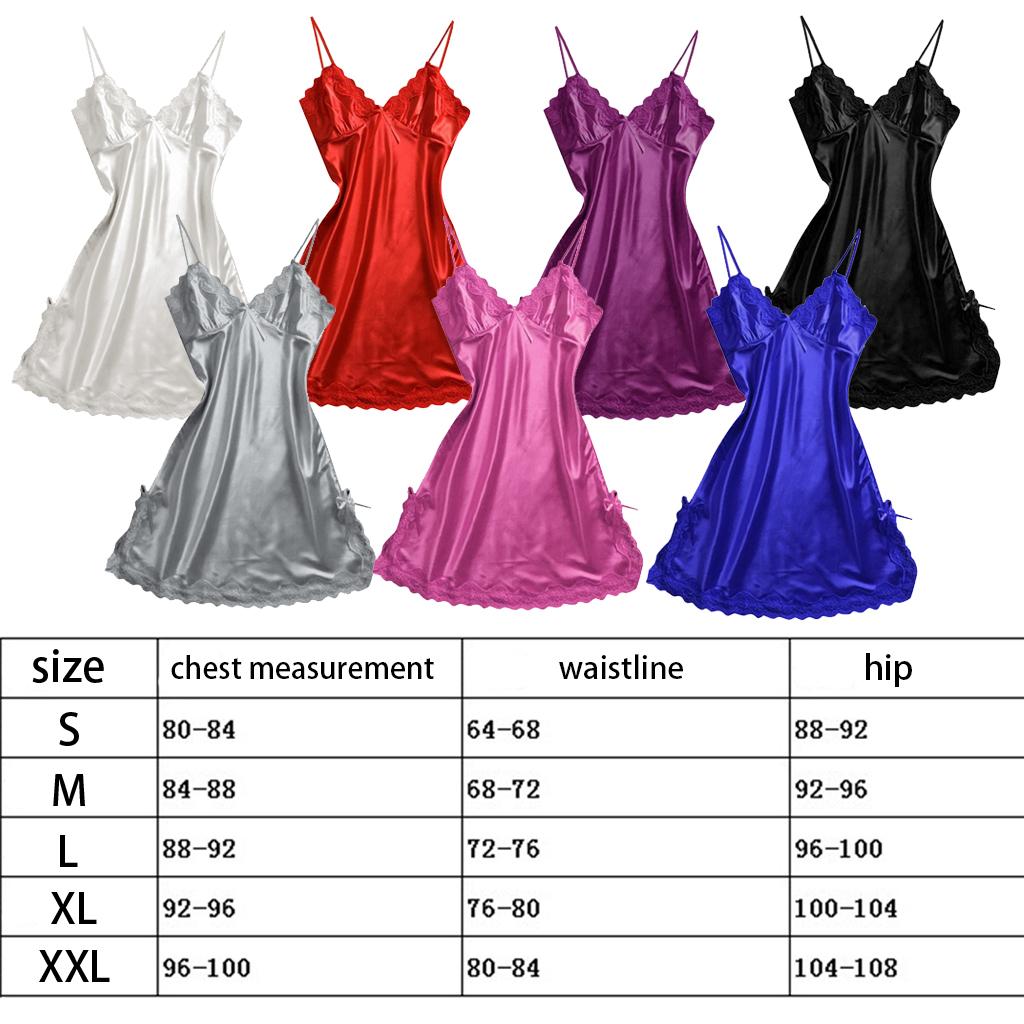 Women Satin Nightgown Sexy Lingerie Sleeveless Lace Chemise Nightdress S