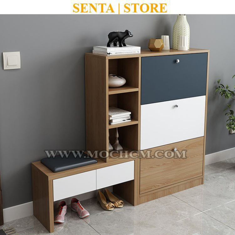Tủ giày thông minh nhiều ngăn đựng giày dép kết hợp ghế ngồi MOC669