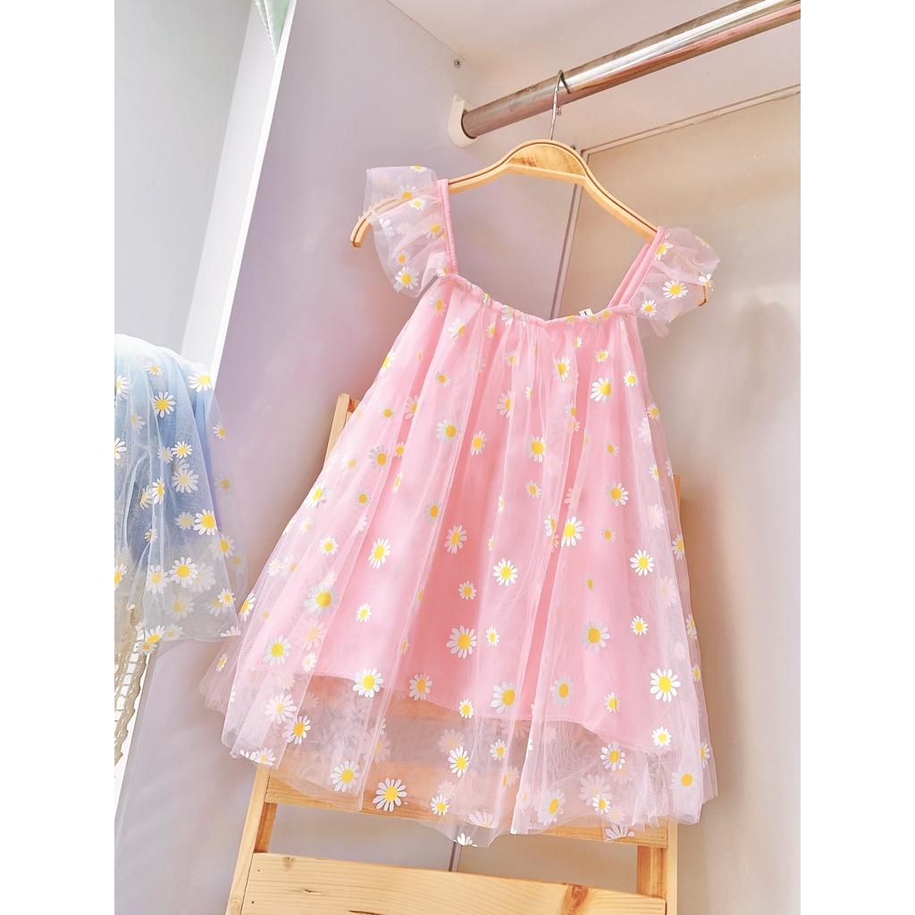 Đầm váy công chúa cho bé gái hoa cúc dễ thương từ 10-18kg chất voan lụa mềm mát