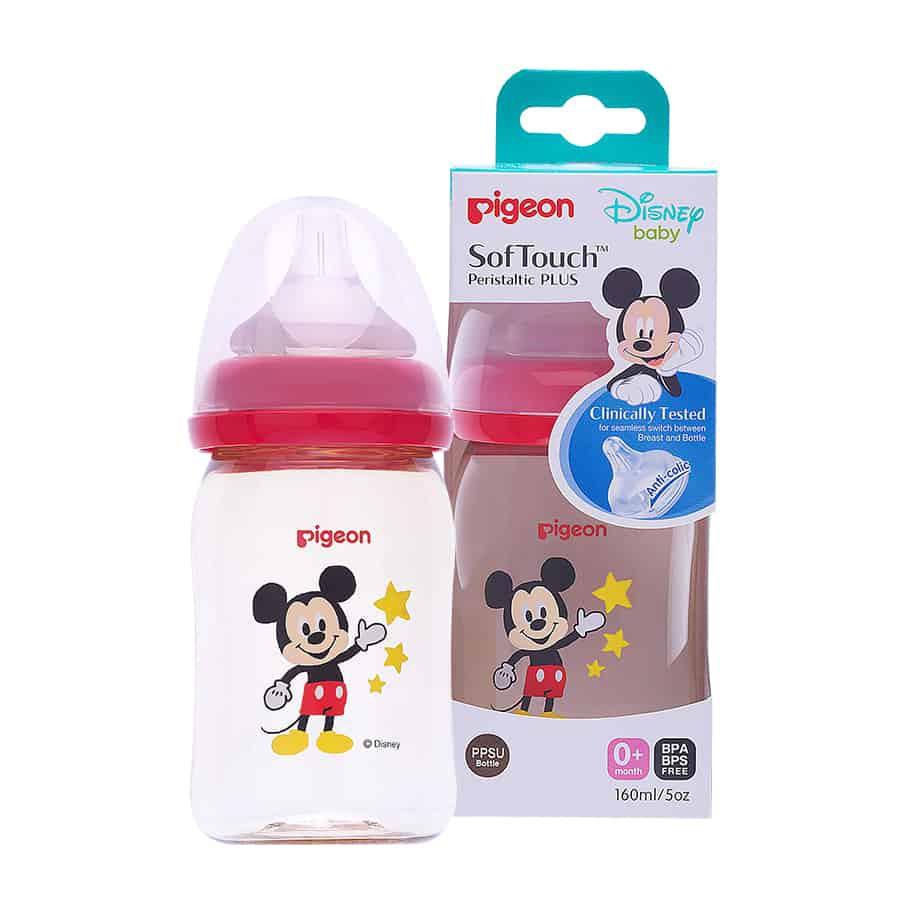 Bình sữa cổ rộng Disney PPSU Plus Pigeon 160ml/ 240ml