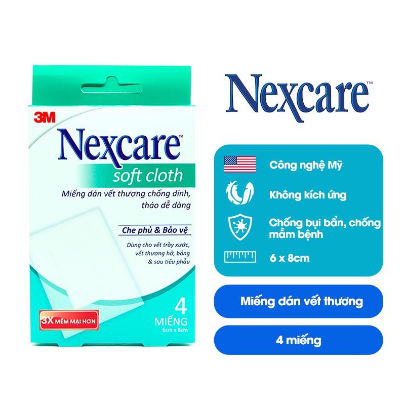 Băng dán bảo vệ vết thương vải mềm Nexcare 3M 6X8cm hộp 4 miếng - Siêu dính, chống thấm nước B300