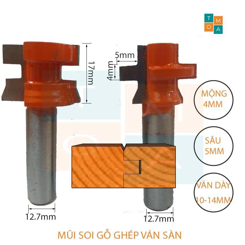 BỘ MŨI PHAY GỖ GHÉP VÁN SÀN 17MM CỐT 12.7MM MỘNG 4MM SÂU 5MM - MŨI SOI GỖ GHÉP VÁN SÀN