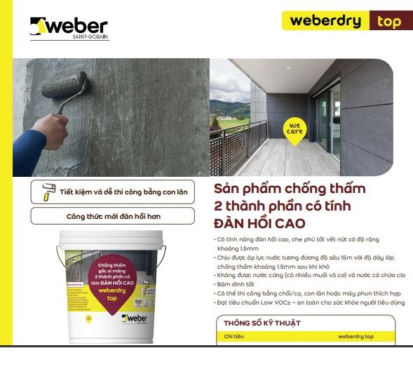 Vữa chống thấm WEBERDRY TOP gốc xi măng 2 thành phần có tính ĐÀN HỒI CAO