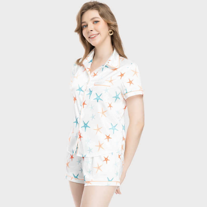 Bộ Pijama ngắn nữ Vera Satin in full tay ngắn  - 0482