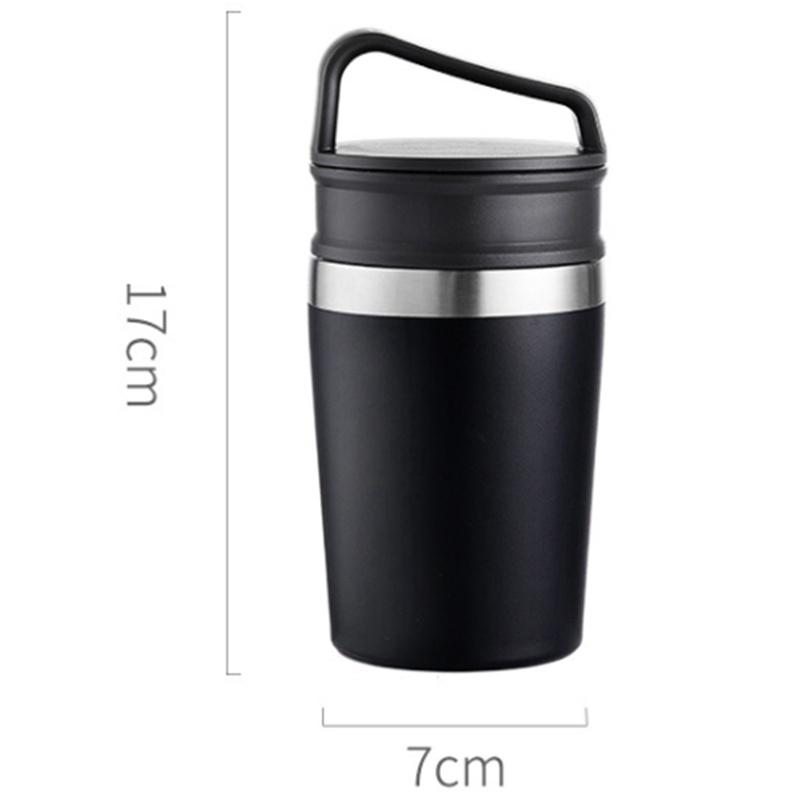 350ML Coffee Cup Portable Stainless Steel Water Cup Coffee Mug with Creative Lid Suitable for Home and Outdoor, Black