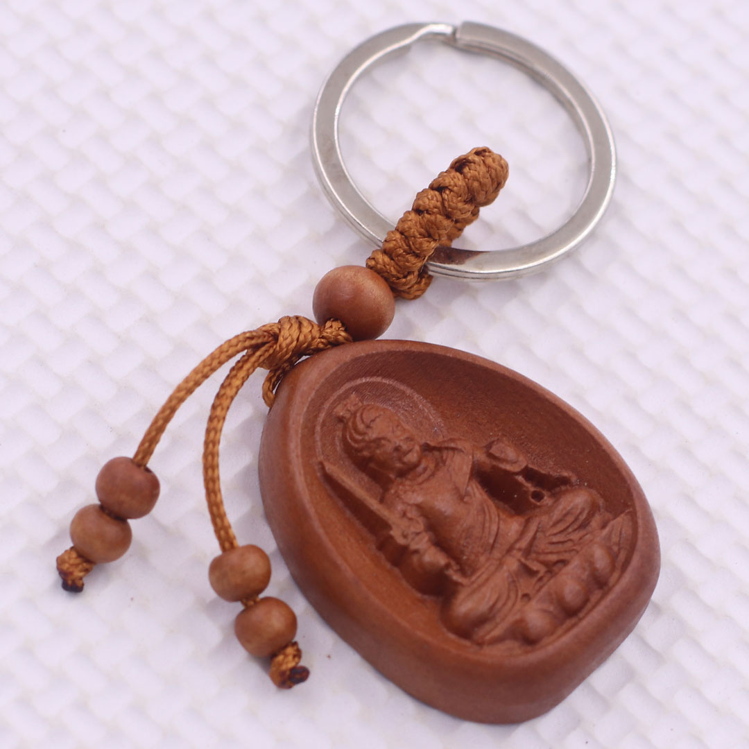 Móc chia khóa Phật Bất động minh vương gỗ đào, móc chìa khóa Phật bản mênh