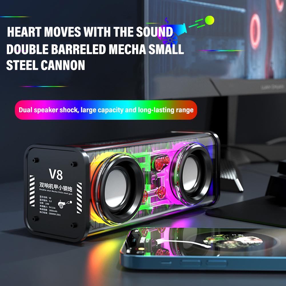 Loa Bluetooth không dây trong suốt ngoài trời Subwoat Subwofer TWS trong suốt mecha thép nhỏ Cannon RGB Màu sắc