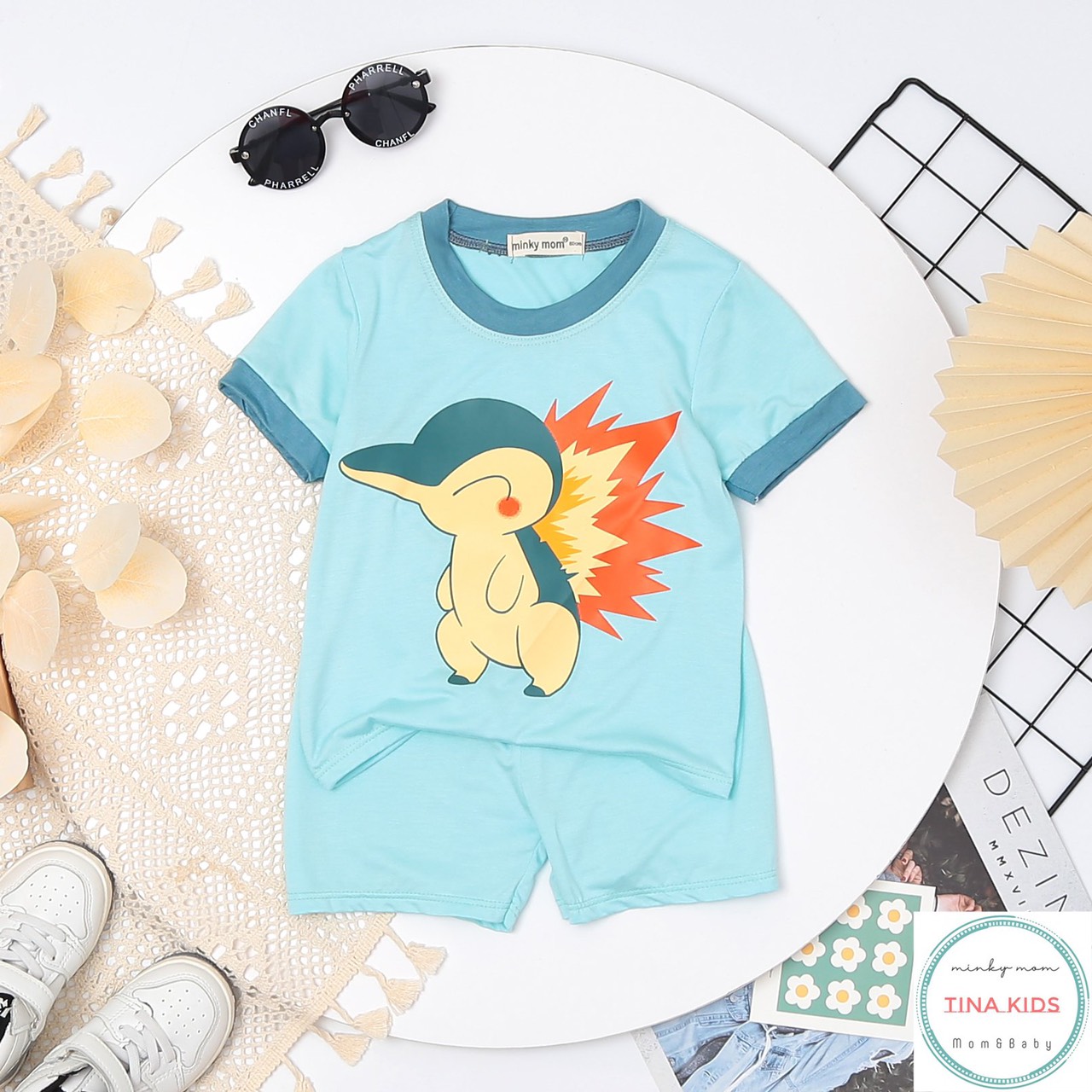 (Mẫu Mới) Bộ Cộc Tay Thun Lạnh Cho Bé- Bộ Minky Mom In PiKaChu Cho Bé Trai Bé Gái