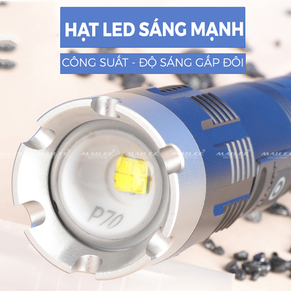 Đèn pin siêu sáng P70 độ sáng 1500lumen chống nước vỏ nhôm tản nhiệt có thể sạc tuổi thọ pin dài dung lượng lớn 5000mah