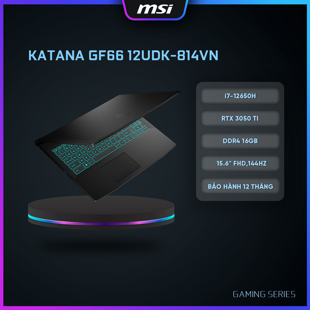 MSI Laptop Gaming Katana GF66 12UDK-814VN|i7-12650H|RTX 3050 Ti|DDR4 16GB| 512GB SSD|15.6&quot; FHD,144Hz [Hàng chính hãng]