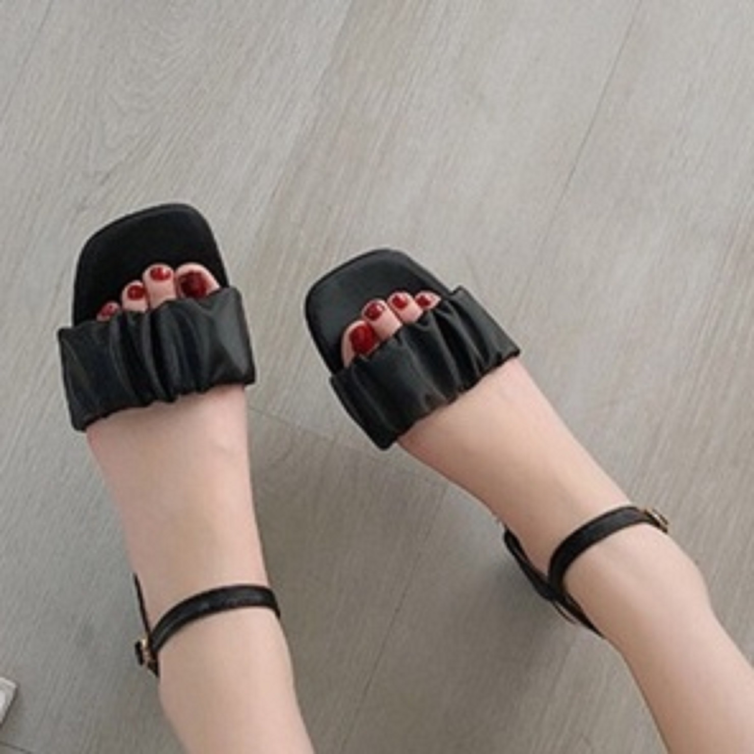 Giày Sandal Cao Gót 5p Phối Xếp Ly Xinh Xắn Mã THS58