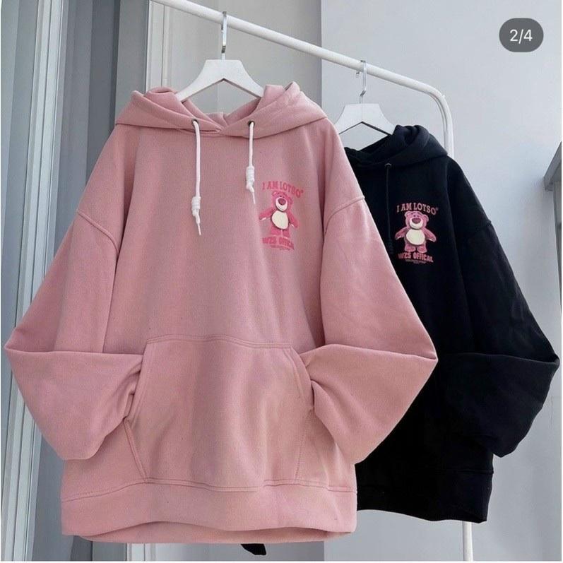 ÁO HOODIE - ÁO KHOÁC NỈ NGOẠI Dây full zip HOOIDE MỚI in GẤU HỒNG LOTSO