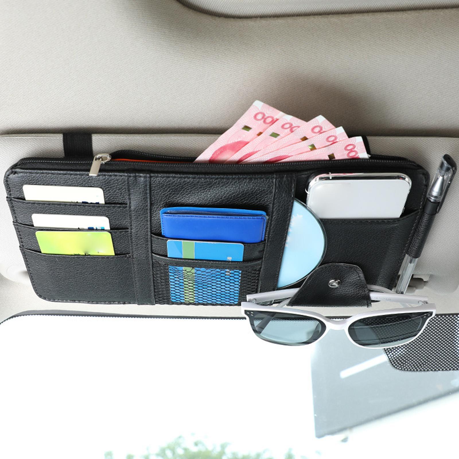 Car Sun Visor Organizer, Storage Pouch Organizer Car Visor  Interior Accessories Glasses Holder for Card, Pen, Key, Glasses