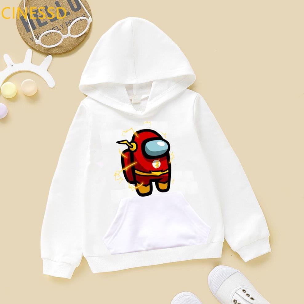 Áo Hoodie Among Us màu trắng cho bé trai bé gái chất liệu nỉ mềm mại