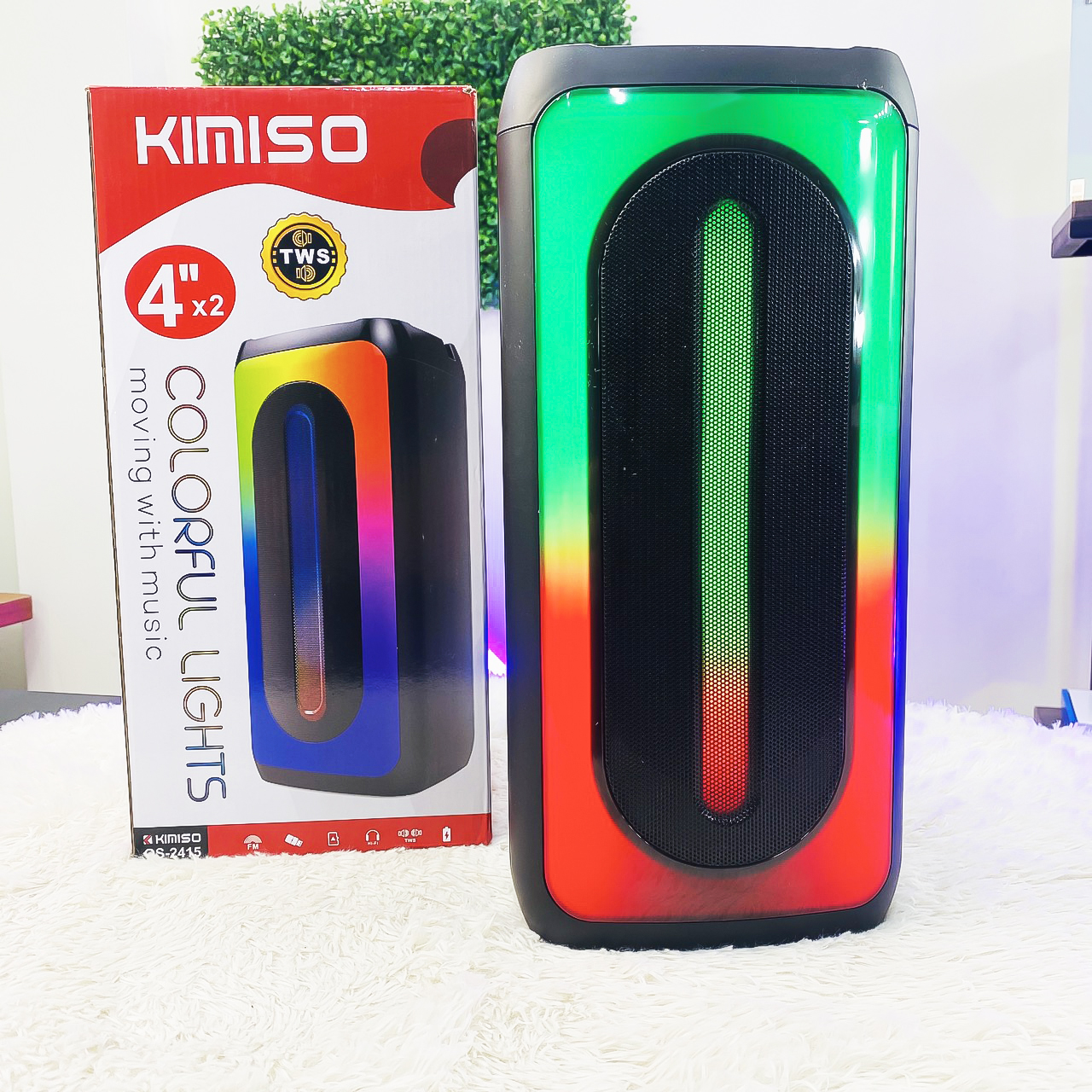 Loa bluetooth karaoke sách tay Kimiso QS-2415 đèn led sống động, bass không dây, tặng kèm mic hát có dây cắm trực tiếp - hàng nhập khẩu