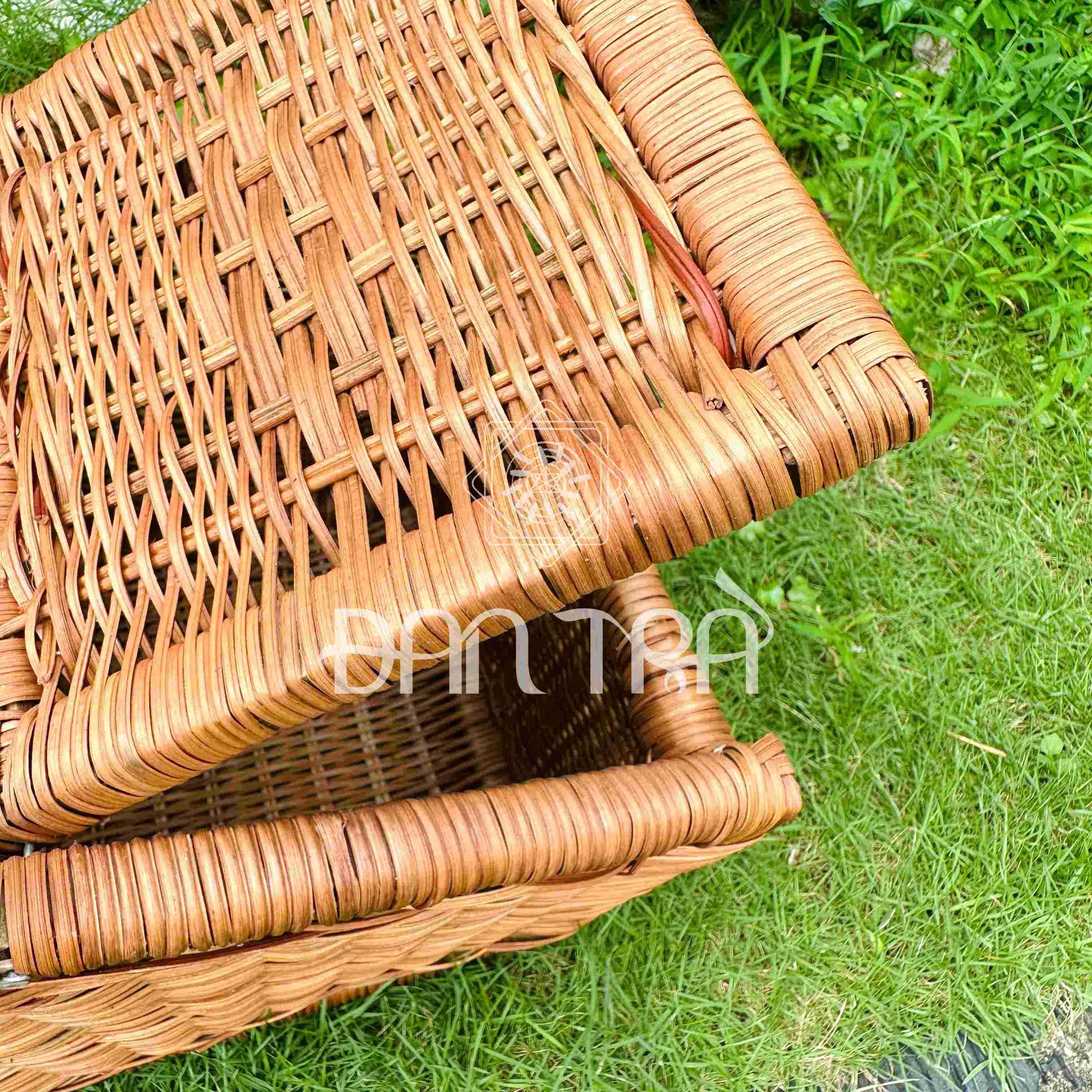 Giỏ Mây Picnic Khung Gỗ Đan Trà - Giỏ Mây Picnic Truyền Thống Đựng Bánh Mì- Giỏ Mây Decor Rẻ Đẹp- Mây Tre Đan Decor