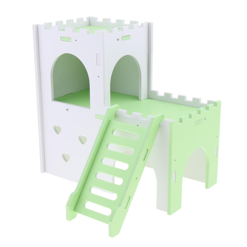 Hamster Hideout House Cabin Cages Wooden Villa Hut Play Toy Pink