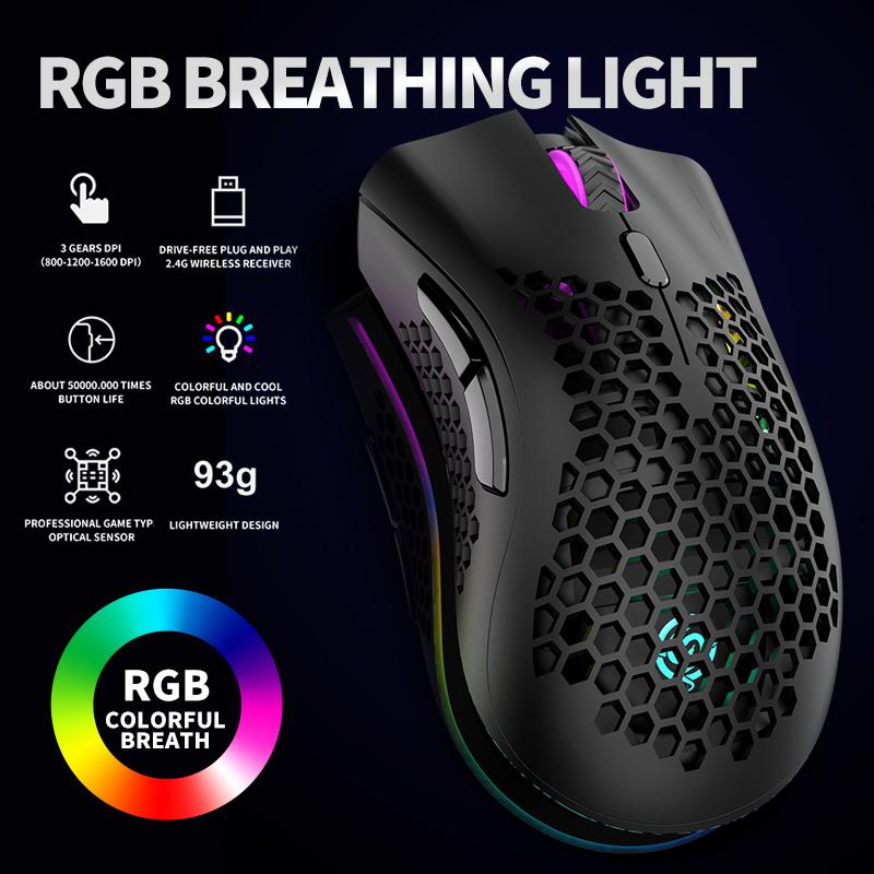 BM600 2.4GHz Không Dây 1600DPI Có Thể Điều Chỉnh RGB Backlit Tổ Ong Quang USB Gaming Chuột Game Thủ Chuột Cho Laptop