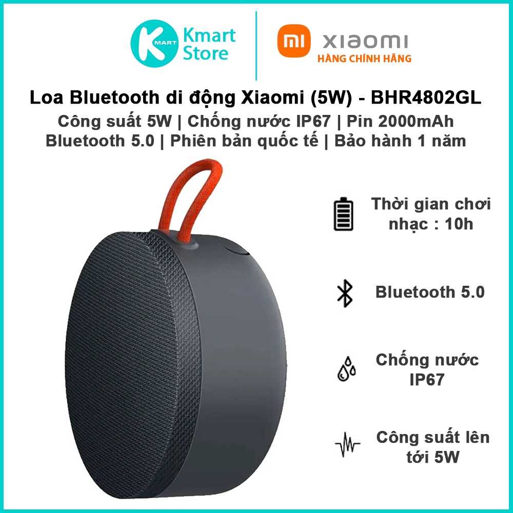 Loa Bluetooth ngoài trời Xiaomi BHR4802GL | Chống nước IP67 | Thời gian chơi nhạc 10h | Bản quốc tế | Bảo hành 1 năm | Hàng Chính Hãng