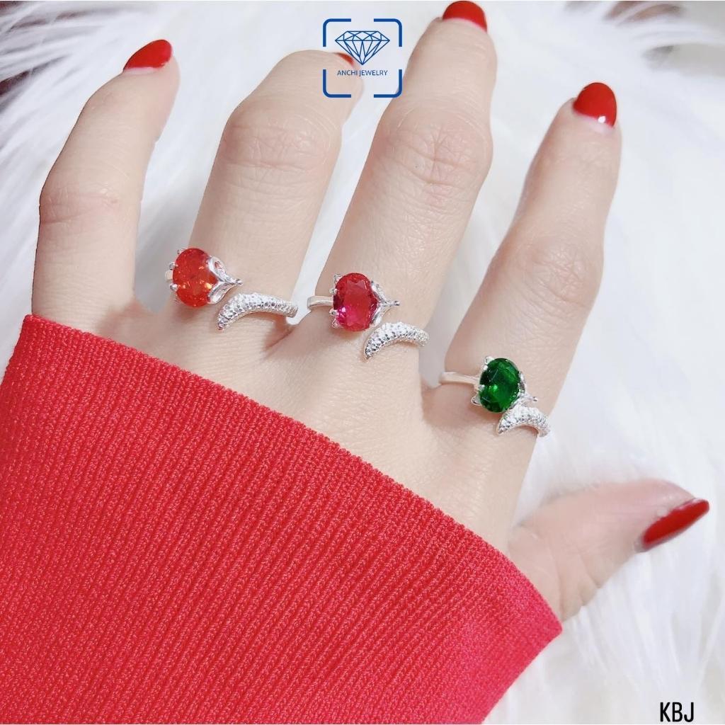 Nhẫn hồ ly đá phong thủy hợp mệnh, nhẫn bạc hở freesize cá tính - Anchi jewelry