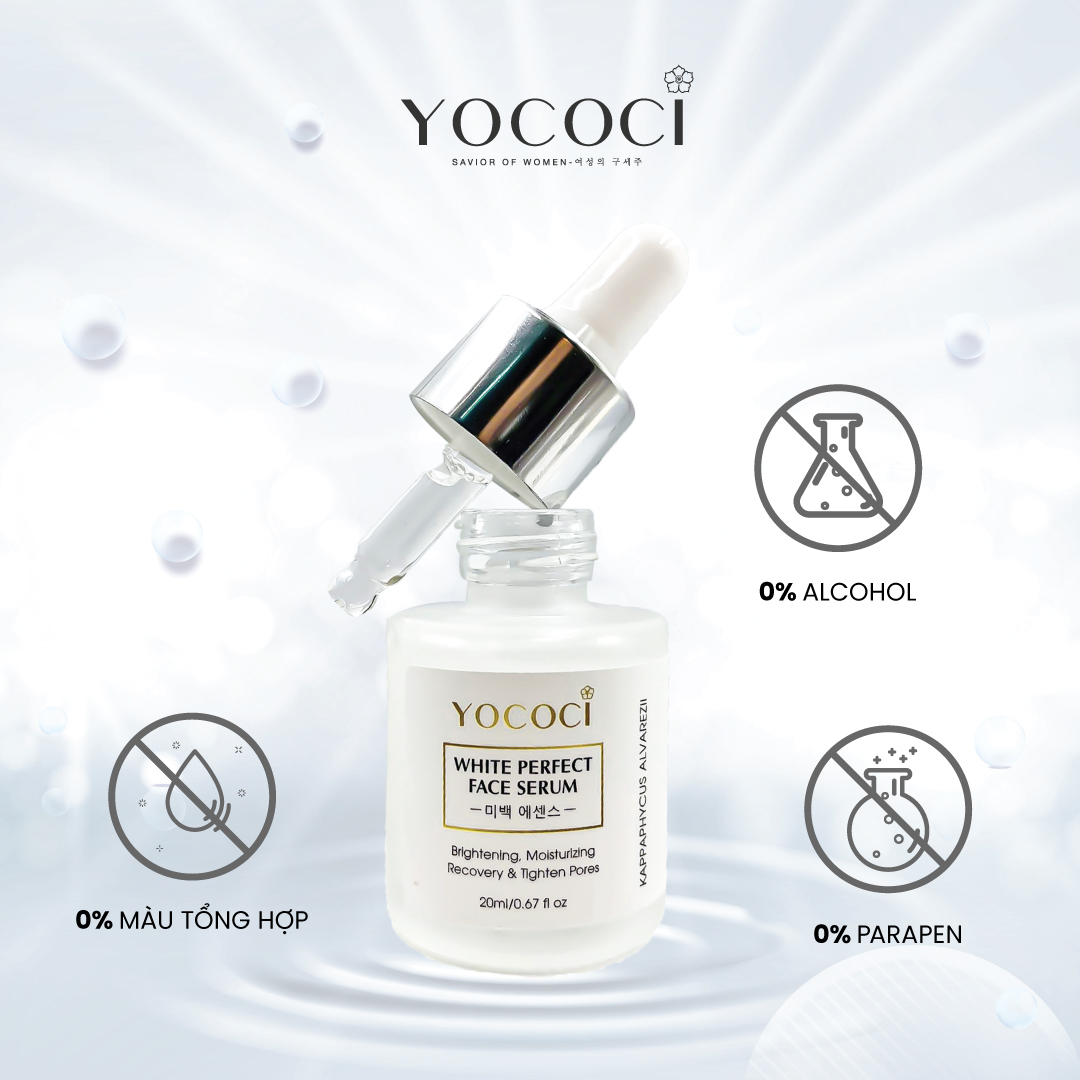 Hình ảnh Serum dưỡng trắng da mặt Yococi giúp phục hồi sáng da, căng bóng ngăn ngừa lão hóa se khít lỗ chân lông White Perfect Face Serum 20ml