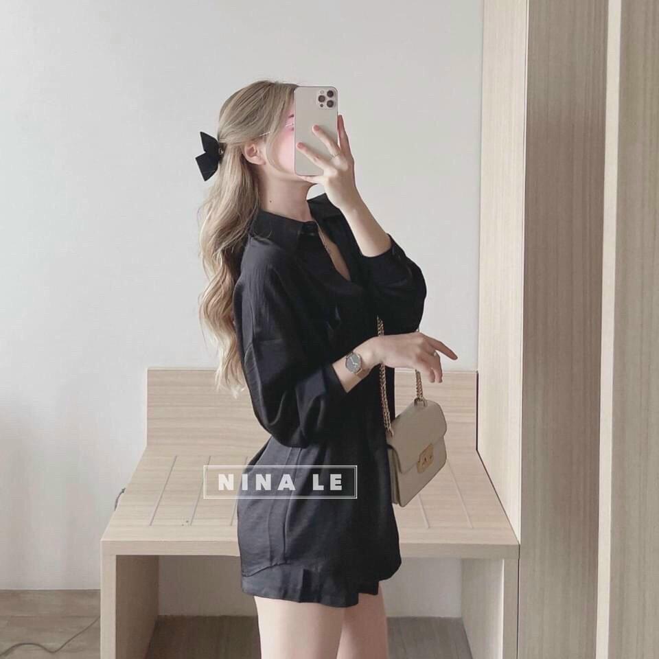 Sét bộ áo sơ mi tay dài phối quần đùi chất liệu tuyết nhung phù hợp cho mọi phong cách