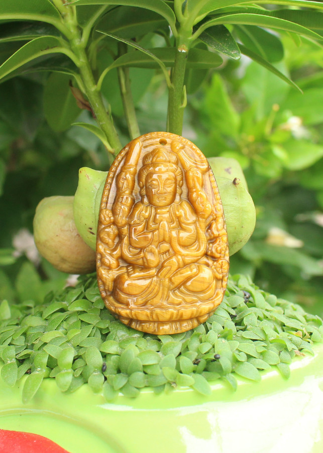 Mặt Dây chuyền Phật Bản Mệnh tuổi Tý, Phật Thiên Thủ Thiên Nhãn, Đá Mắt hổ, Cỡ to AKO1