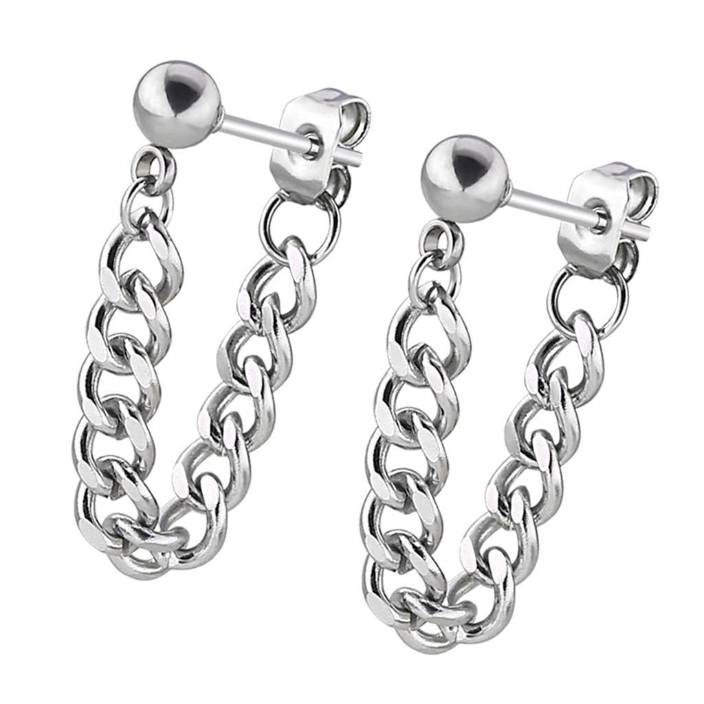 Unisex Stainless Steel Tassel Chain Barbell  Stud Earrings Jewelry Gift
