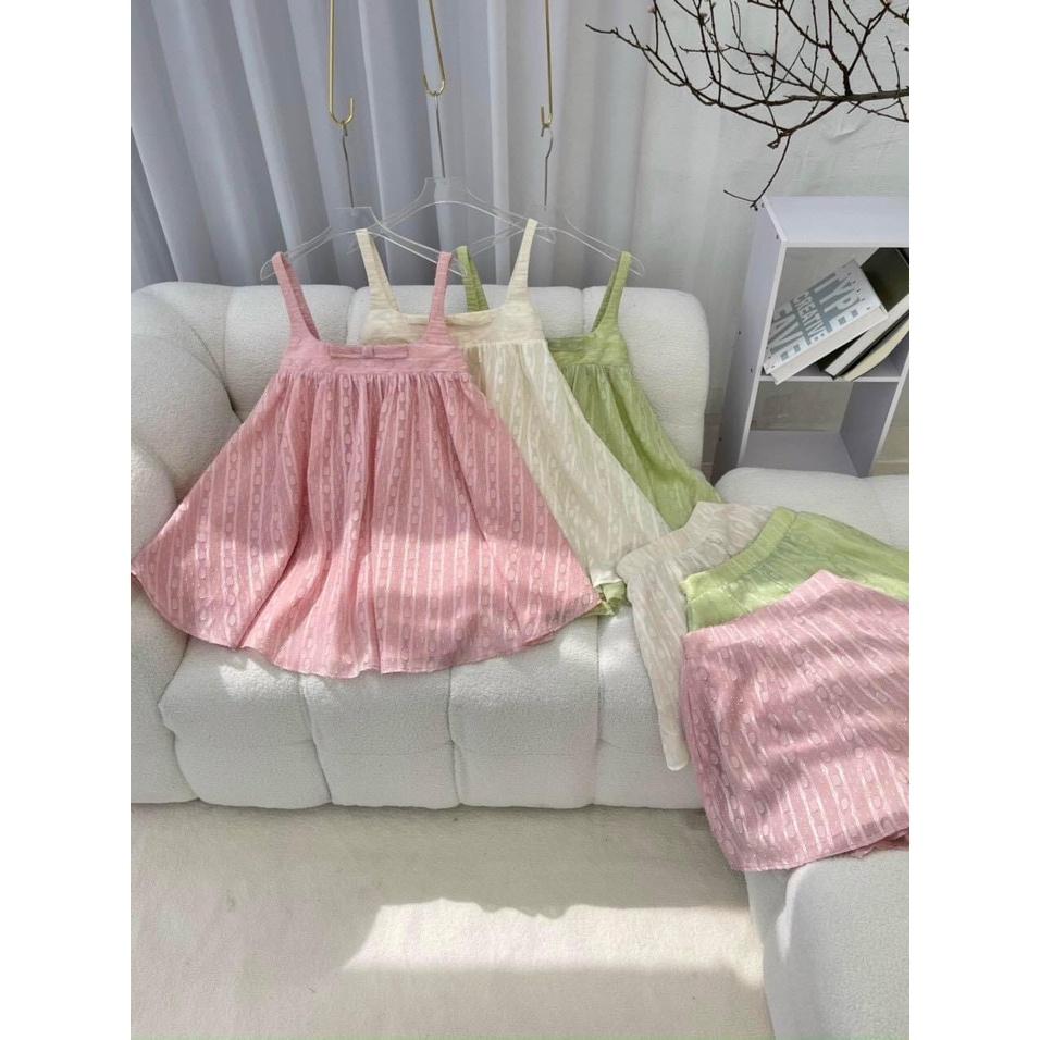 SET BỘ 2 MÓN ÁO 2 DÂY BABYDOLL NGANG NGỰC DÁNG XÒE MIX QUẦN ĐÙI CỰC XINH XỈU LUN Ạ HÀNG 2 LỚP XỊN NHA MẤY NÀNG ƠI