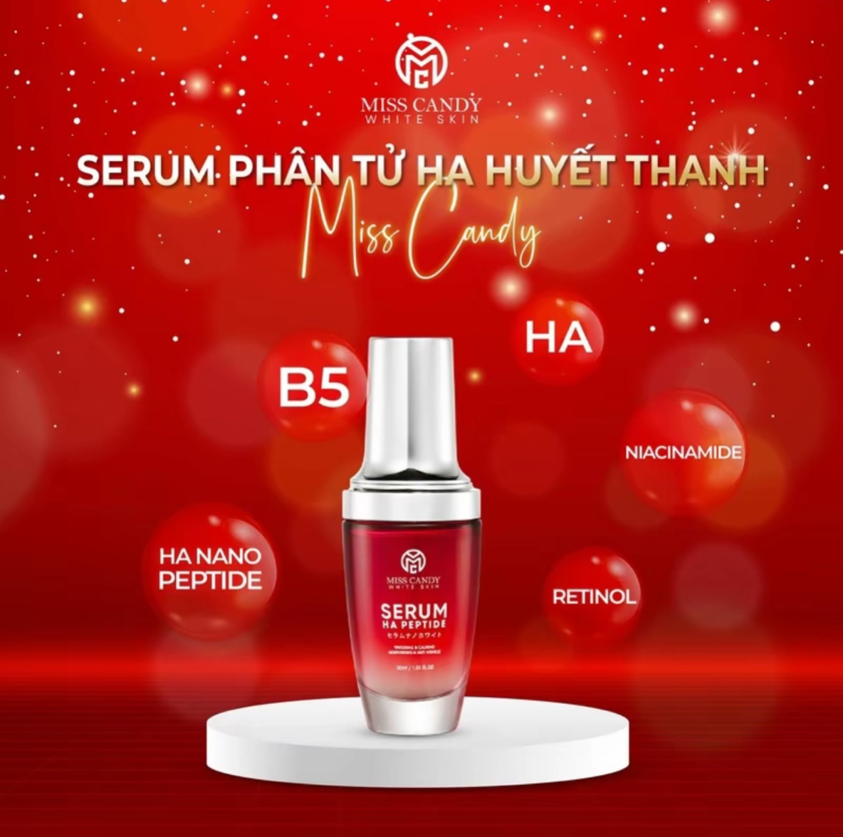 Combo 2 Sản Phẩm Trắng Da Mờ Thâm, Sạm, Nám, Tàn Nhang Giúp Tái Sinh Làn Da Gồm Serum HA Peptide 30ml + Kem Dưỡng Trắng Da Face Nano 30g MISS CANDY - Gia Tuệ House