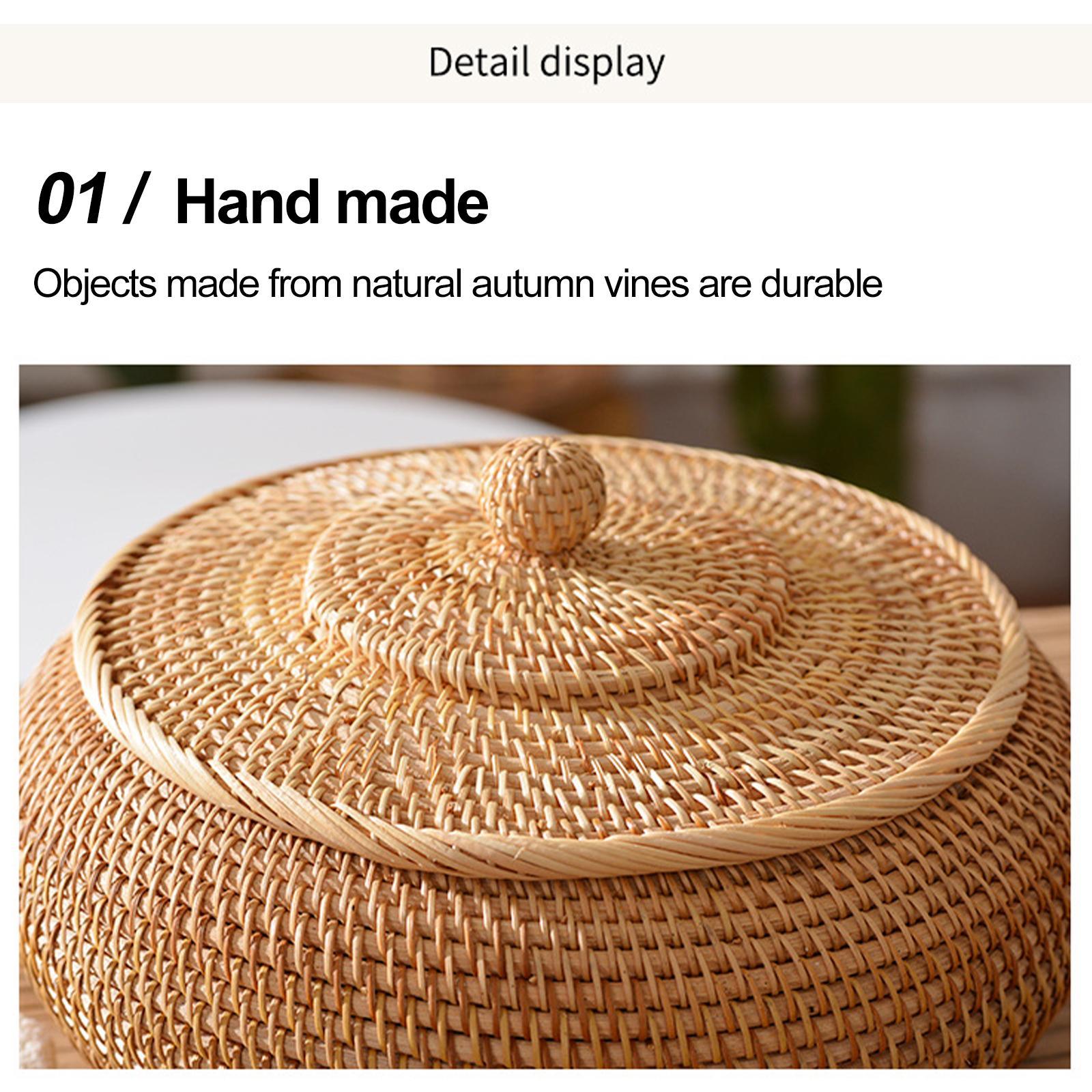 Rattan Box Storage Tray Woven Basket with Lid Bins for  Picnics