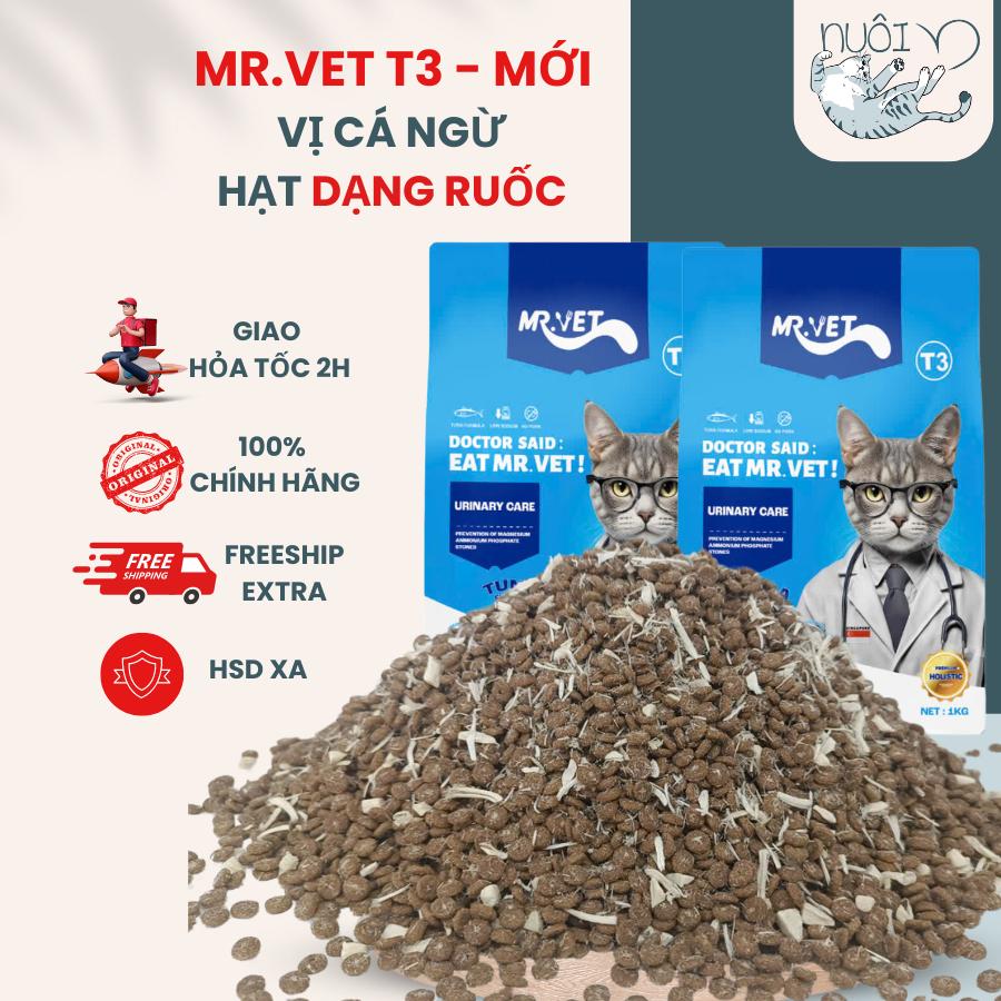 Thức ăn cho mèo MRVET T3 MỚI, gói 1KG hỗ trợ cải thiện đường tiết niệu cho mèo