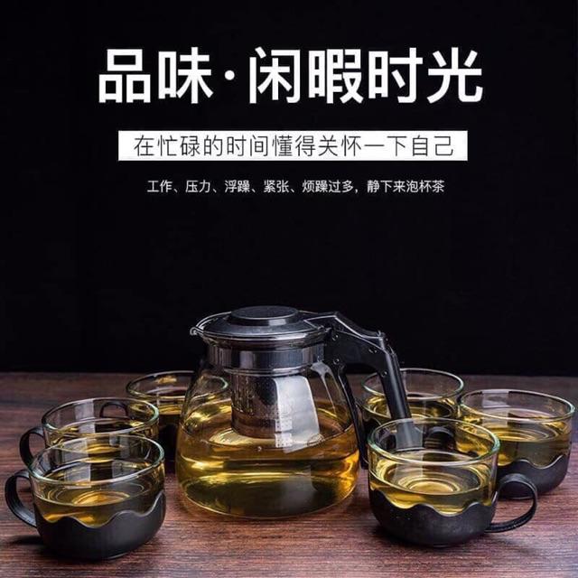Bộ ấm pha trà cà phê thủy tinh kèm 4 cốc.